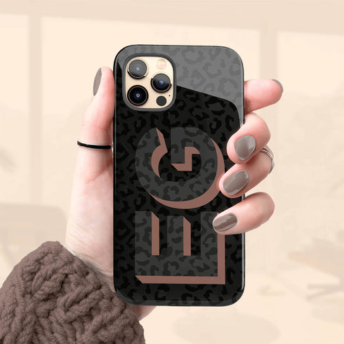 3D Initials Dark Leopard iPhone Case - Vertical